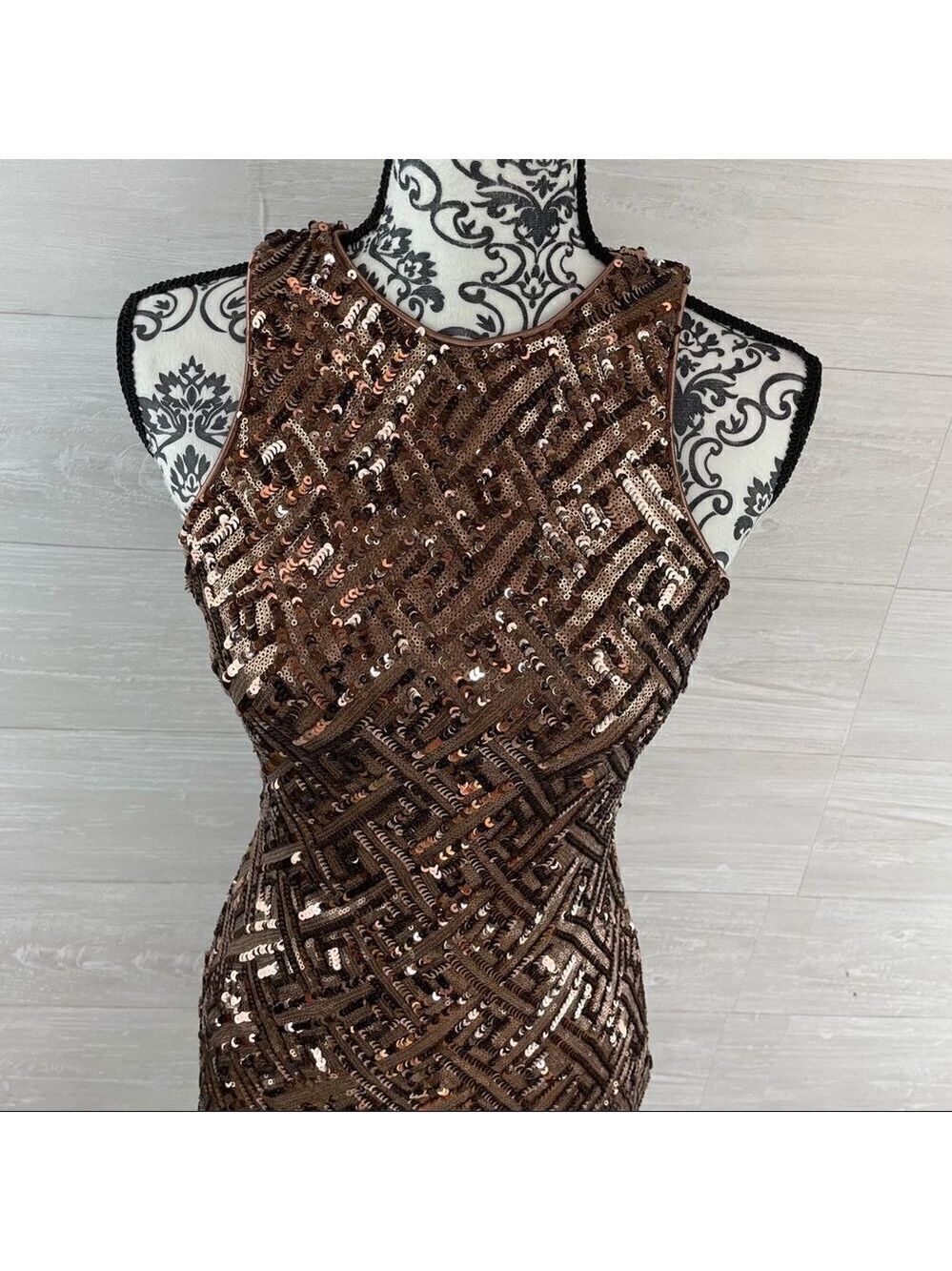 Dress the Population Mia Bronze Diamond Sequin Fit and Flare Dress - Picture 5 of 11